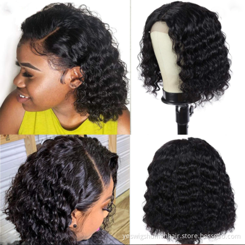 Raw Brazilian Virgin Deep Wave Human Hair Bob Wig Cheap Wholesale Swiss Hd Full Curly Lace Front Human Hair Wig For Black Women